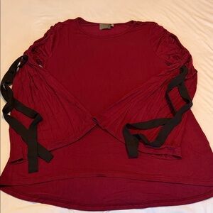 Dual Nature Maroon Long Sleeve Top with Black Accents